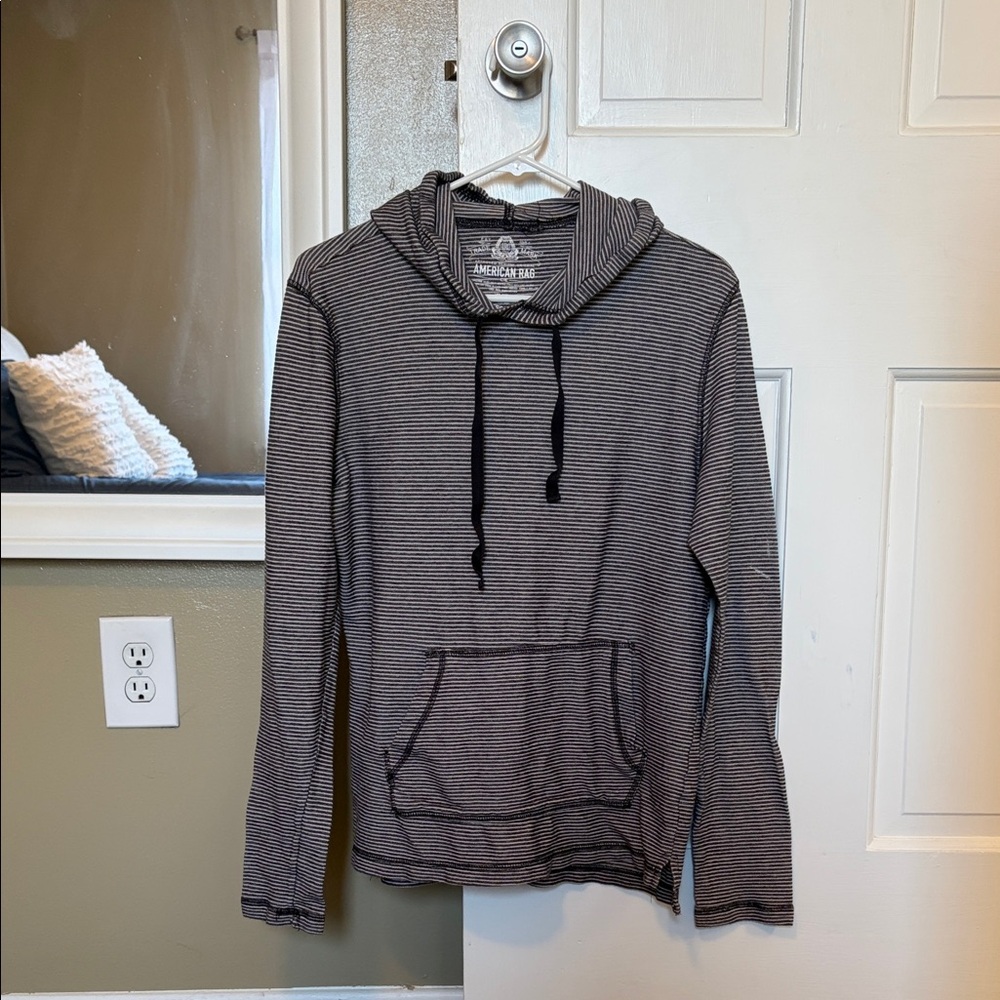 American Rag Black & Gray Striped Hooded Pullover